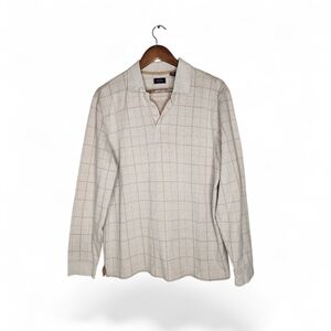 Arrow Long Sleeve Polo Shirt in Beige Check Size M